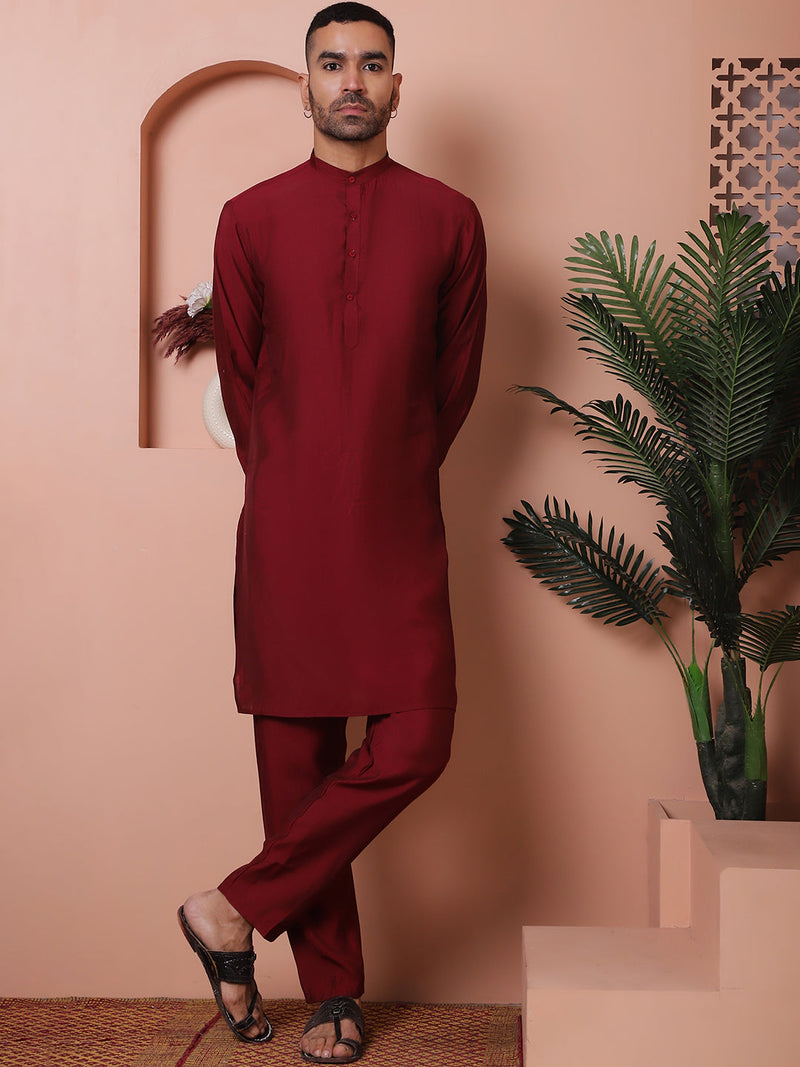 Solid Silk Blend Kurta with Churidar