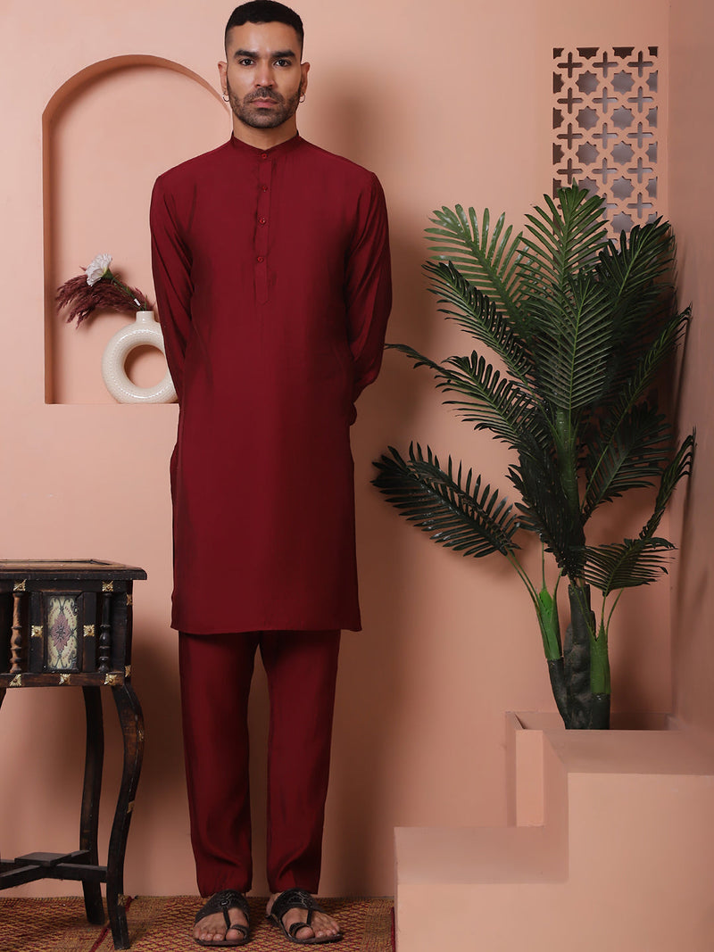 Solid Silk Blend Kurta with Churidar