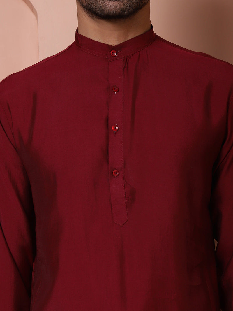 Solid Silk Blend Kurta with Churidar