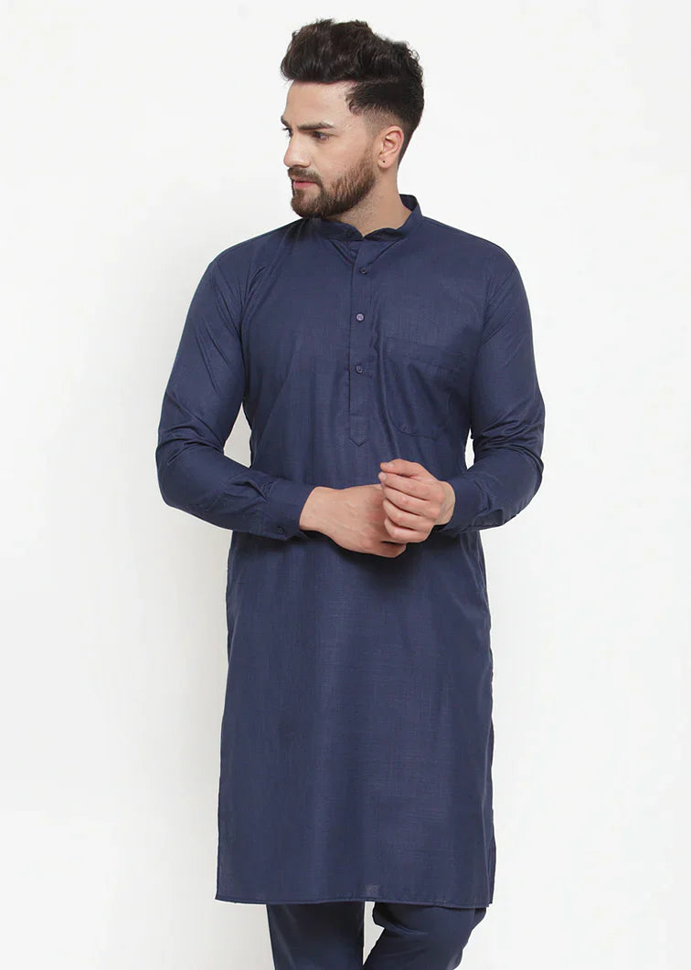 Jompers Men Navy-Blue Solid Kurta Only ( KO 592 Blue )