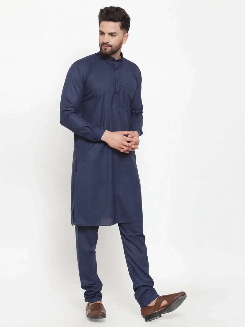 Jompers Men Navy-Blue Solid Kurta with Churidar ( JOKP 592 Blue )