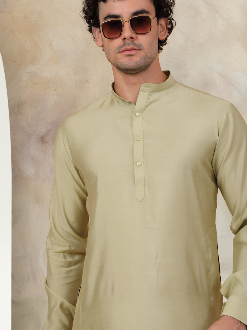 Solid Silk Blend Kurta with Churidar