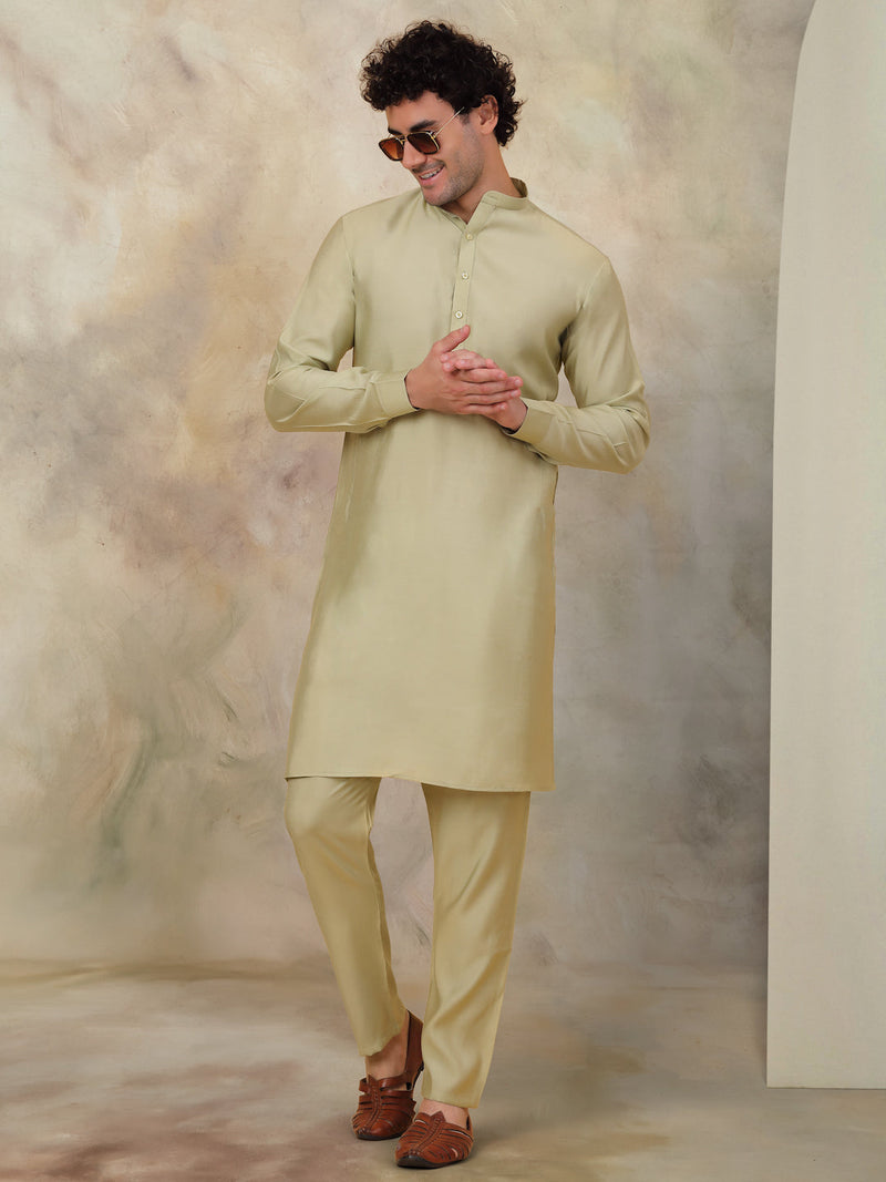 Solid Silk Blend Kurta with Churidar