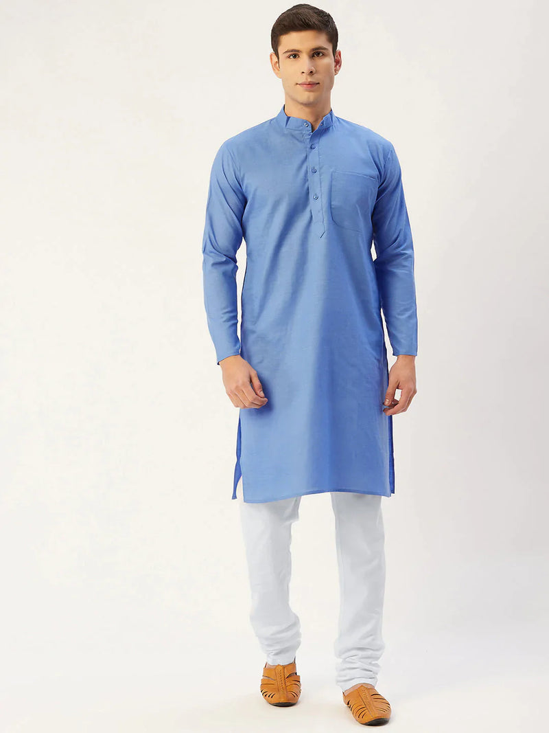 Jompers Men's Blue Cotton Solid Kurta Only ( KO 611 Blue )