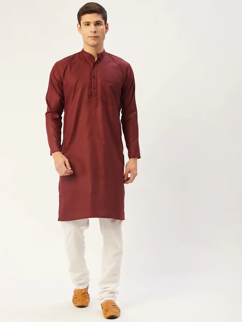 Jompers Men's Maroon Cotton Solid Kurta Pyjama ( JOKP 611 Maroon )