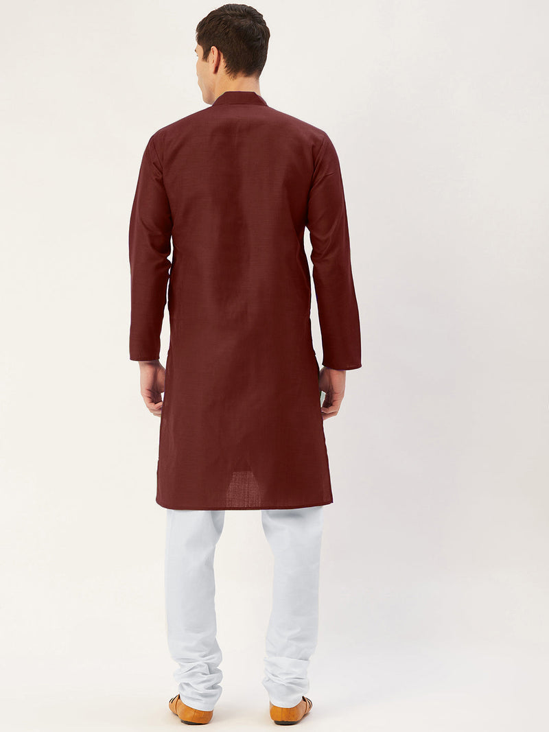 Jompers Men's Maroon Cotton Solid Kurta Only