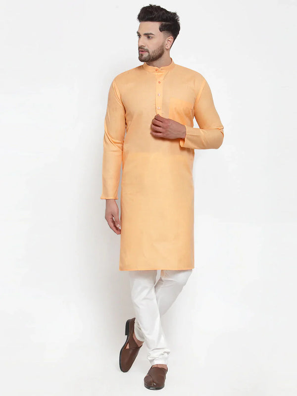 Jompers Men's Orange Cotton Solid Kurta Payjama Sets ( JOKP 611 Orange )