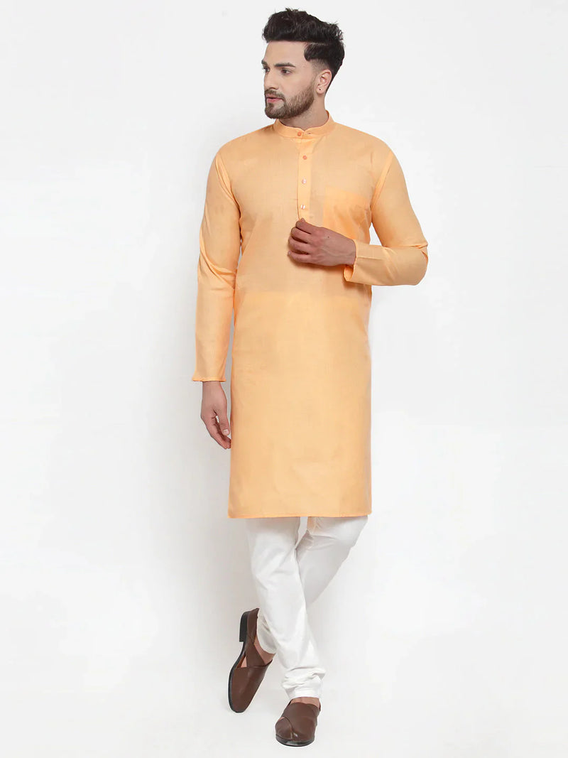 Jompers Men's Orange Cotton Solid Kurta Payjama Sets ( JOKP 611 Orange )