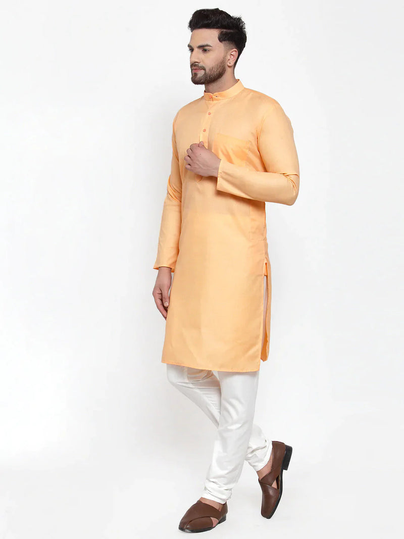 Jompers Men's Orange Cotton Solid Kurta Payjama Sets ( JOKP 611 Orange )