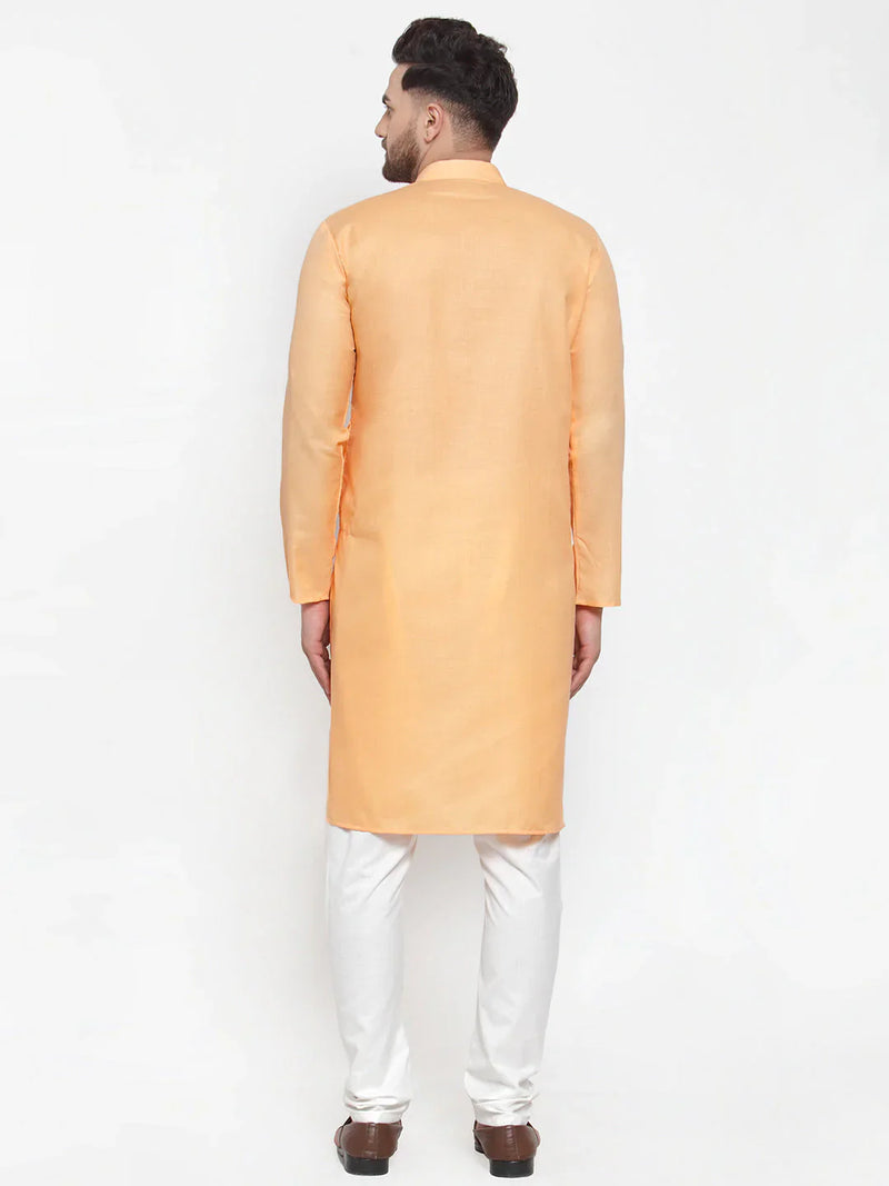 Jompers Men's Orange Cotton Solid Kurta Payjama Sets ( JOKP 611 Orange )