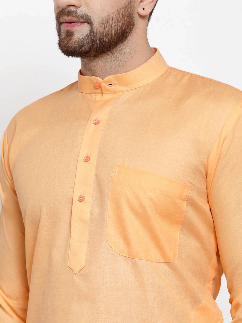 Jompers Men's Orange Cotton Solid Kurta Payjama Sets ( JOKP 611 Orange )