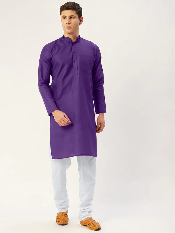 Jompers Men's Purple Cotton Solid Kurta Pyjama ( JOKP 611 Purple )