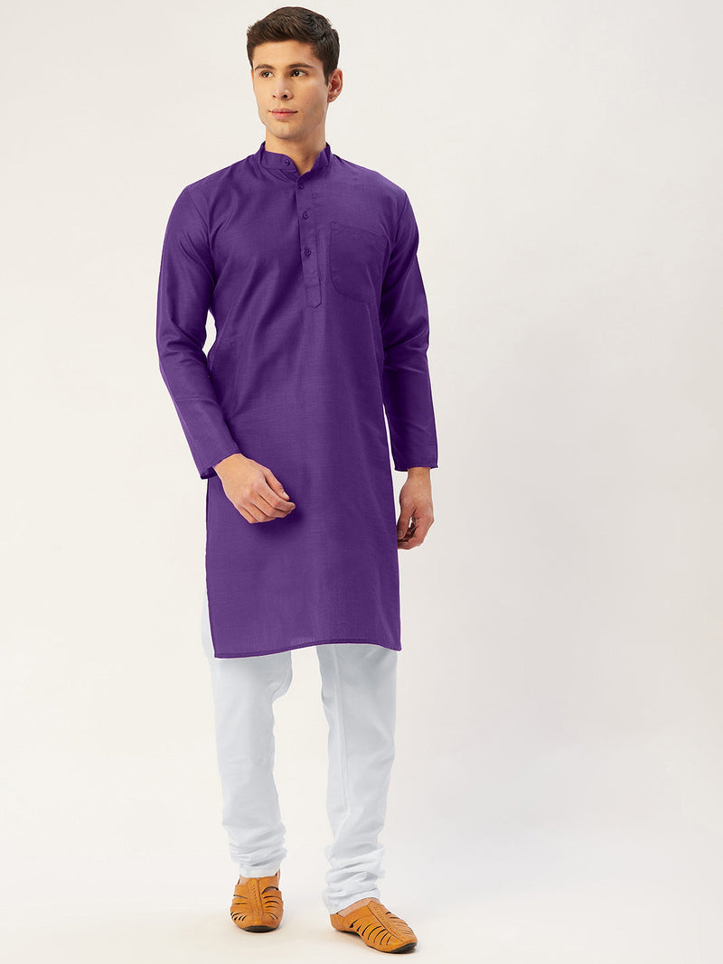 Jompers Men's Purple Cotton Solid Kurta Only