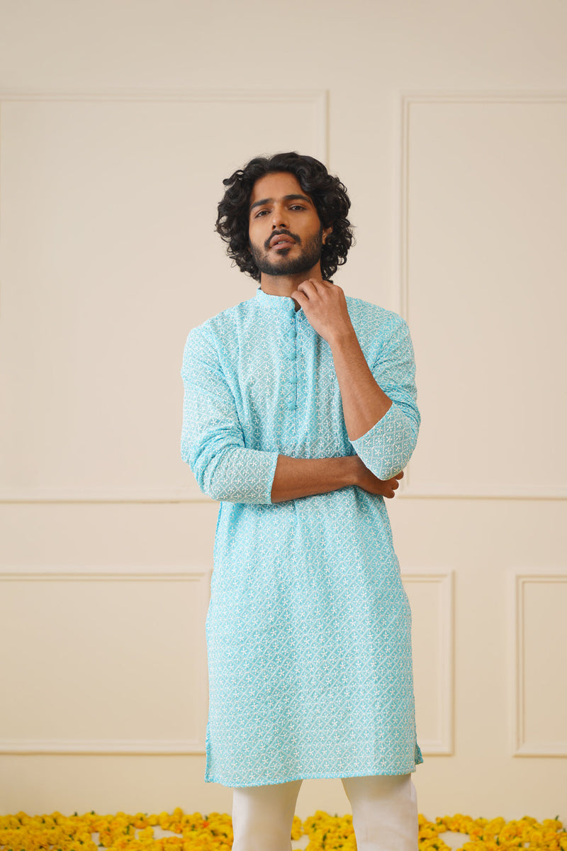 Jompers Men's Sky Embroidered Kurta Only