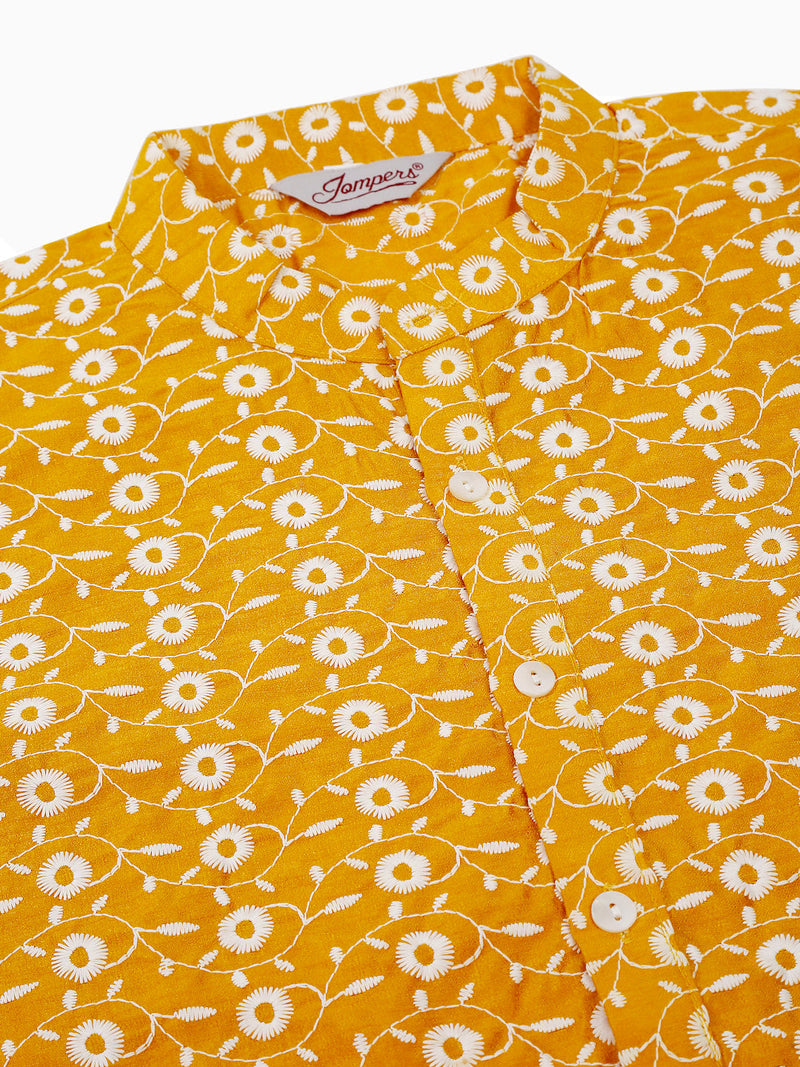 Jompers Men Mustard Embroidered Kurta with Pyjamas ( JOKP 633Mustard )