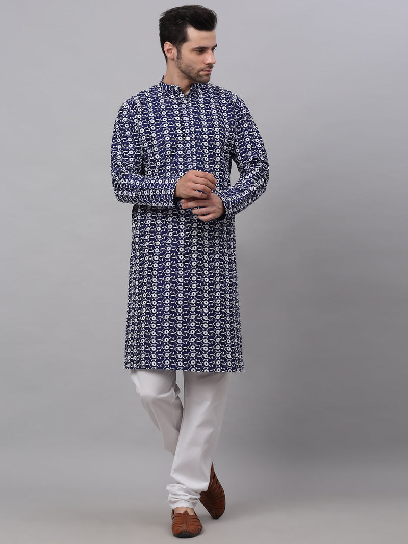 Jompers Men's Emroidered Kurta Payjama Sets ( JOKP 633Navy )