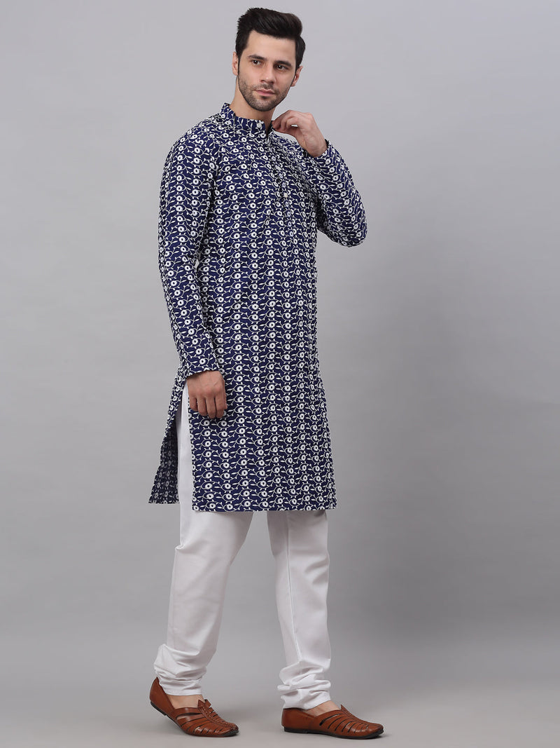 Jompers Men's Emroidered Kurta Payjama Sets ( JOKP 633Navy )