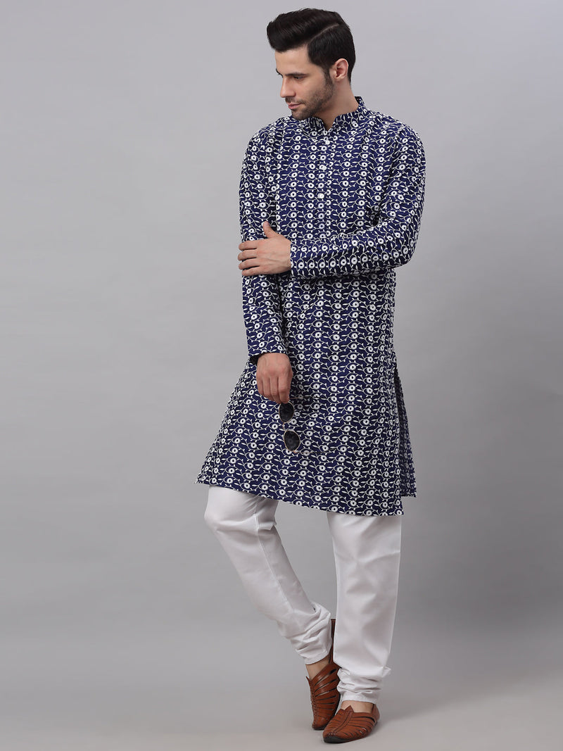 Jompers Men's Emroidered Kurta Payjama Sets ( JOKP 633Navy )