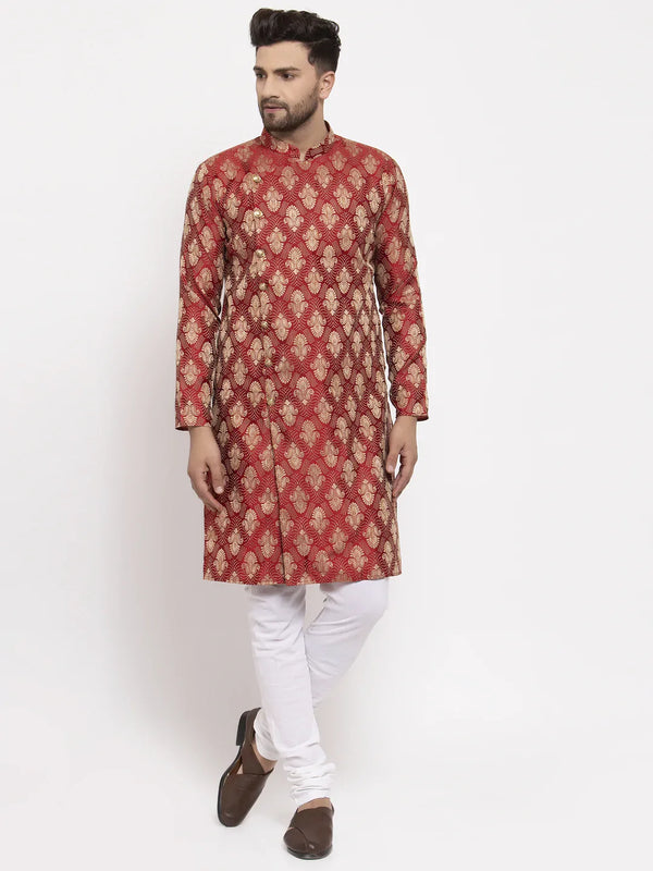 Jompers Men Maroon Jacquard Kurta with Churidar ( JOKP 634 Maroon )