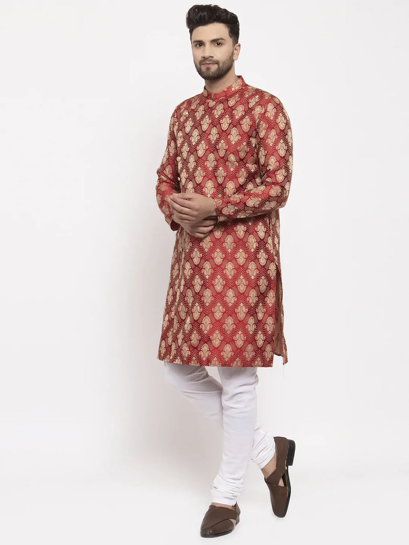 Jompers Men Maroon Jacquard Kurta with Churidar ( JOKP 634 Maroon )