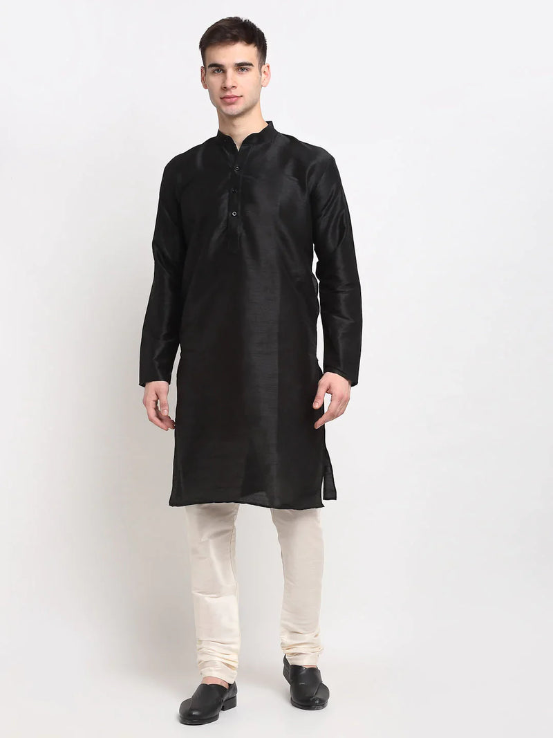 Jompers Men's Black Solid Dupion Silk Kurta Only( KO 636 Black )