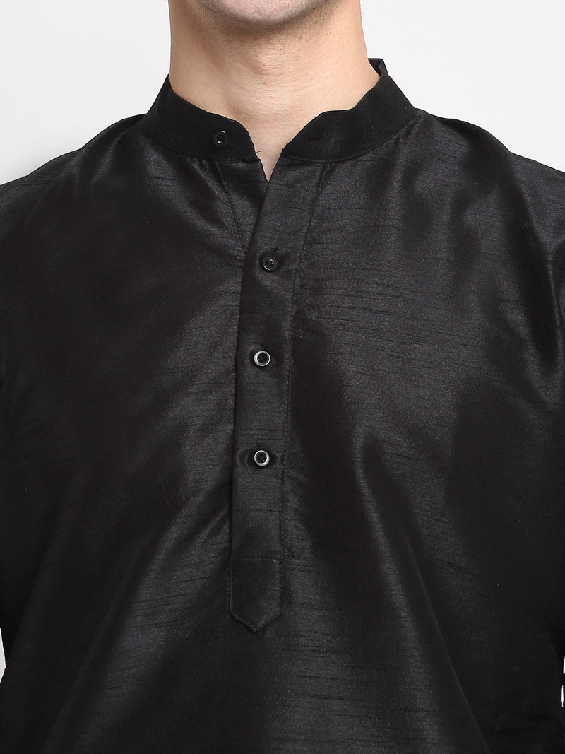 Jompers Men's Black Solid Dupion Silk Kurta Only