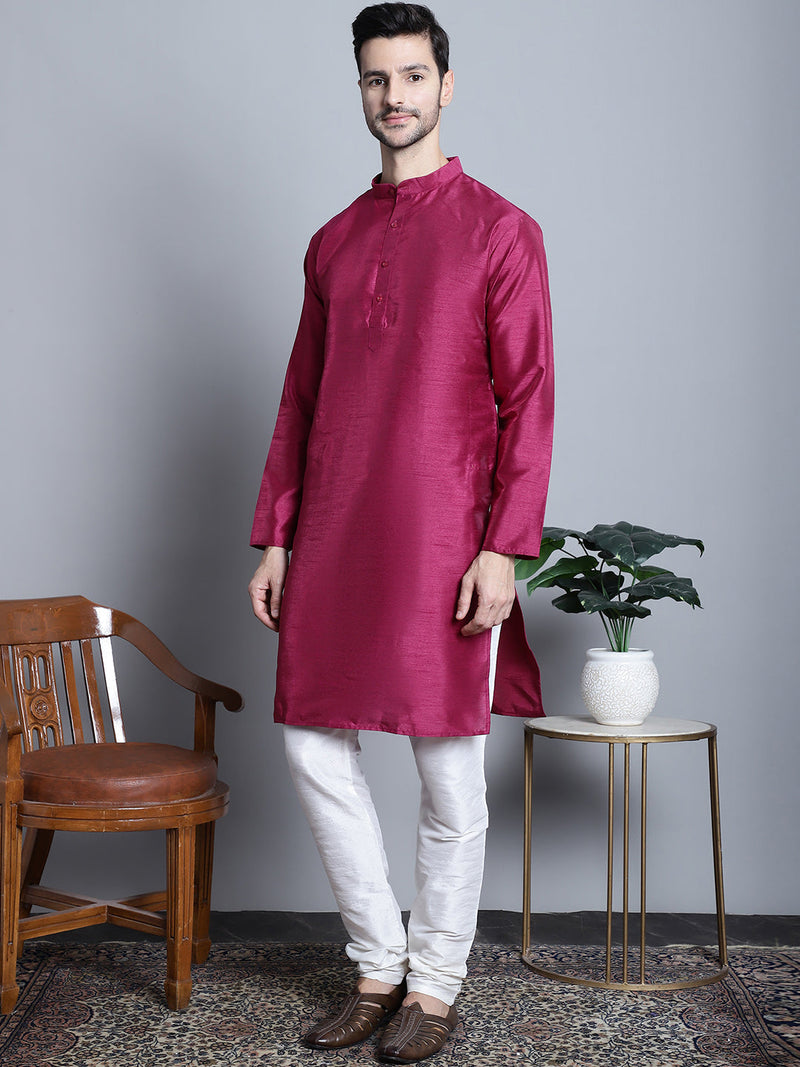 Men Purple Dupion Silk Kurta with Churidar