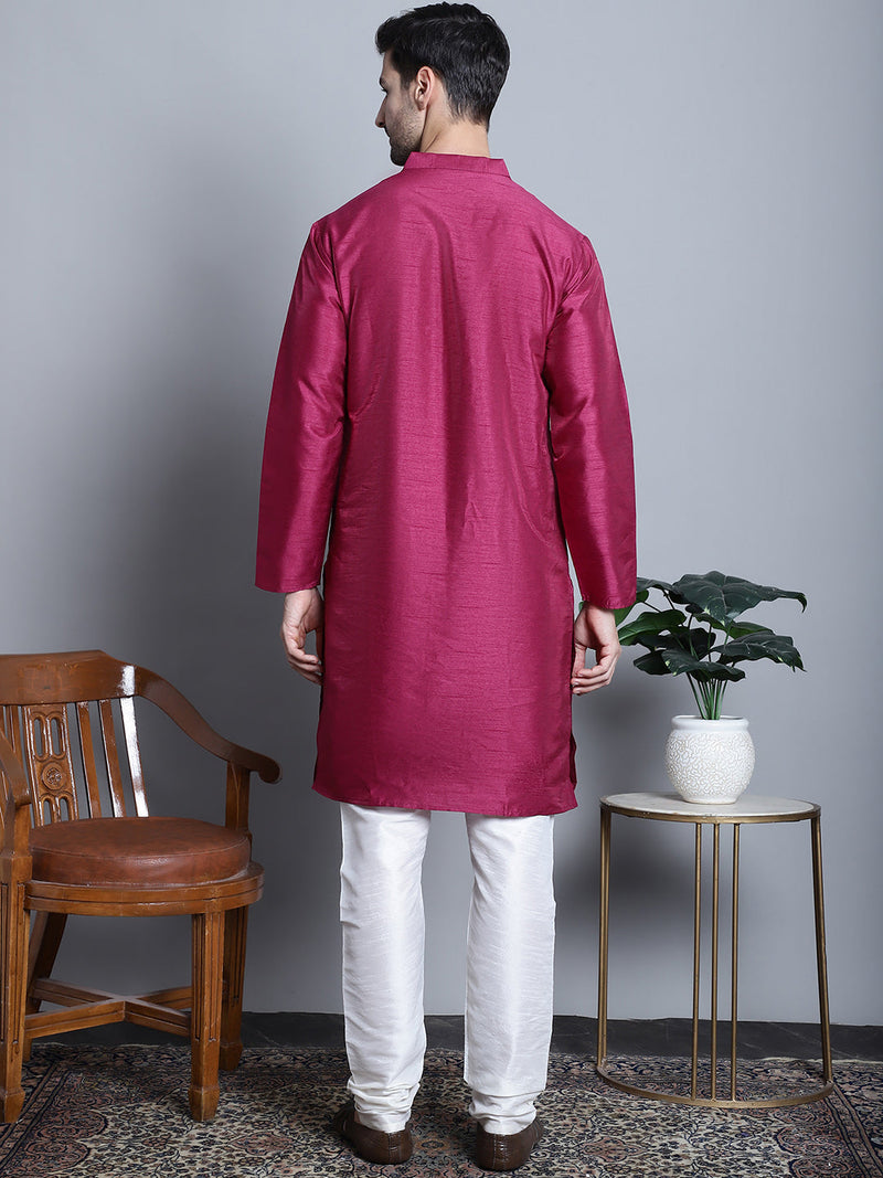 Men Purple Dupion Silk Kurta with Churidar