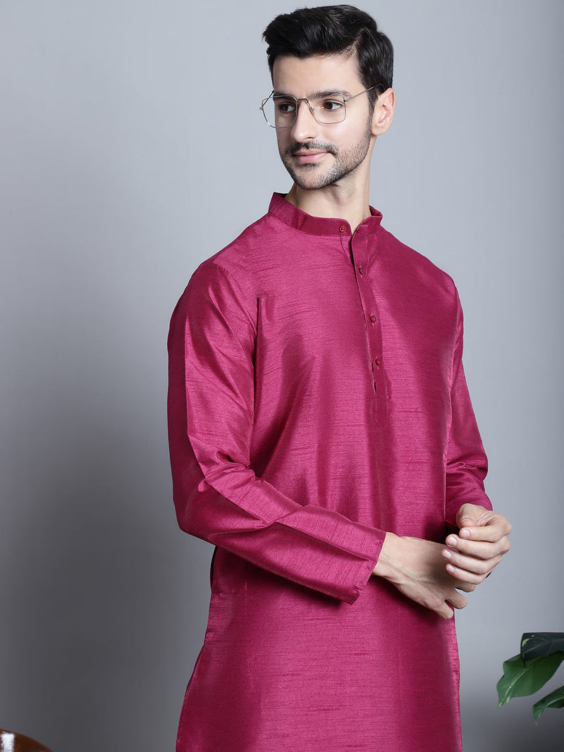 Men Purple Dupion Silk Kurta with Churidar