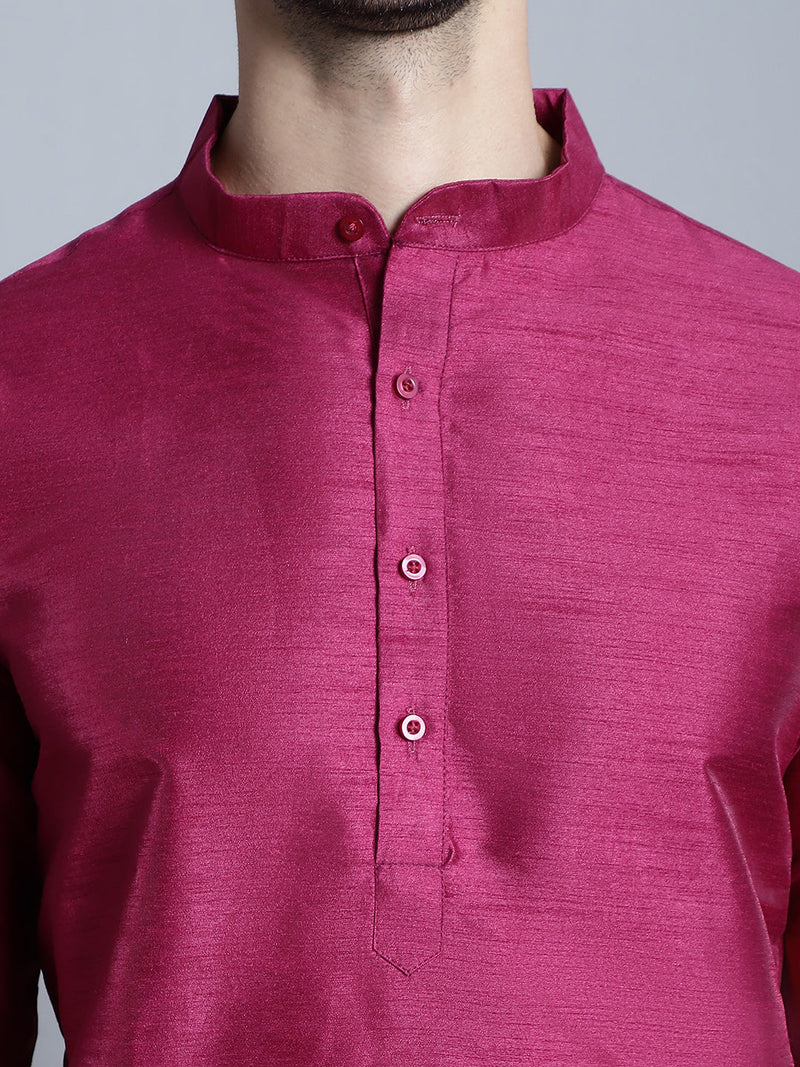 Men Purple Dupion Silk Kurta with Churidar