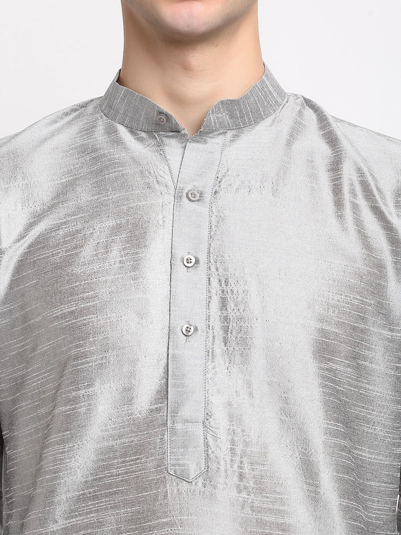 Jompers Men's Silver Solid Dupion Silk Kurta Only( KO 636 Silver )