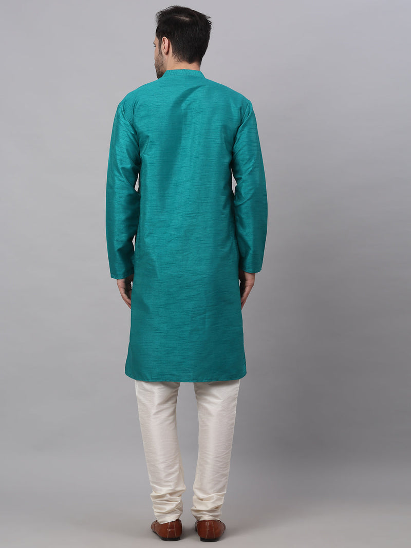 Jompers Men's Solid Dupion Silk Kurta Payjama Set ( JOKP 636Teal )