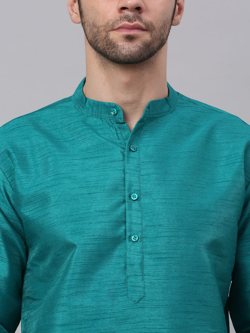 Jompers Men's Solid Dupion Silk Kurta Payjama Set ( JOKP 636Teal )