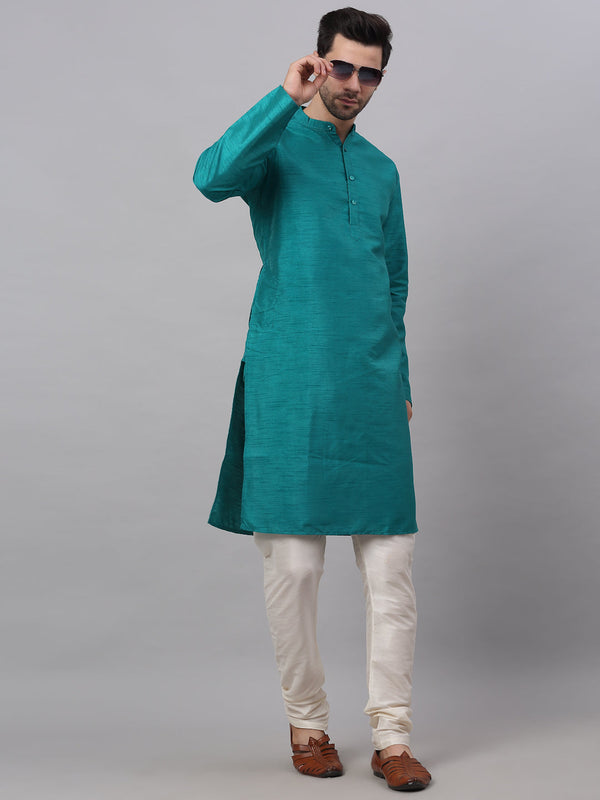 Jompers Men's Solid Dupion Silk Kurta Payjama Set ( JOKP 636Teal )