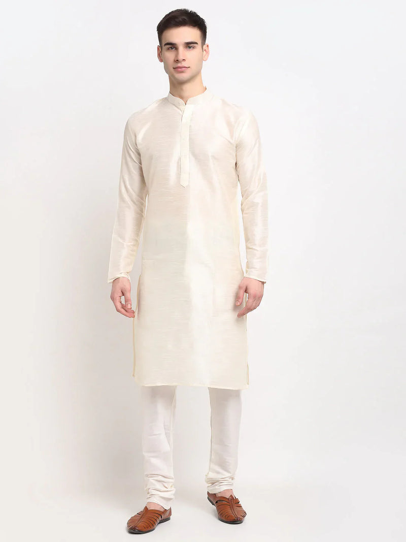 Jompers Men's White Solid Dupion Silk Kurta Payjama Set ( JOKP 636 White )