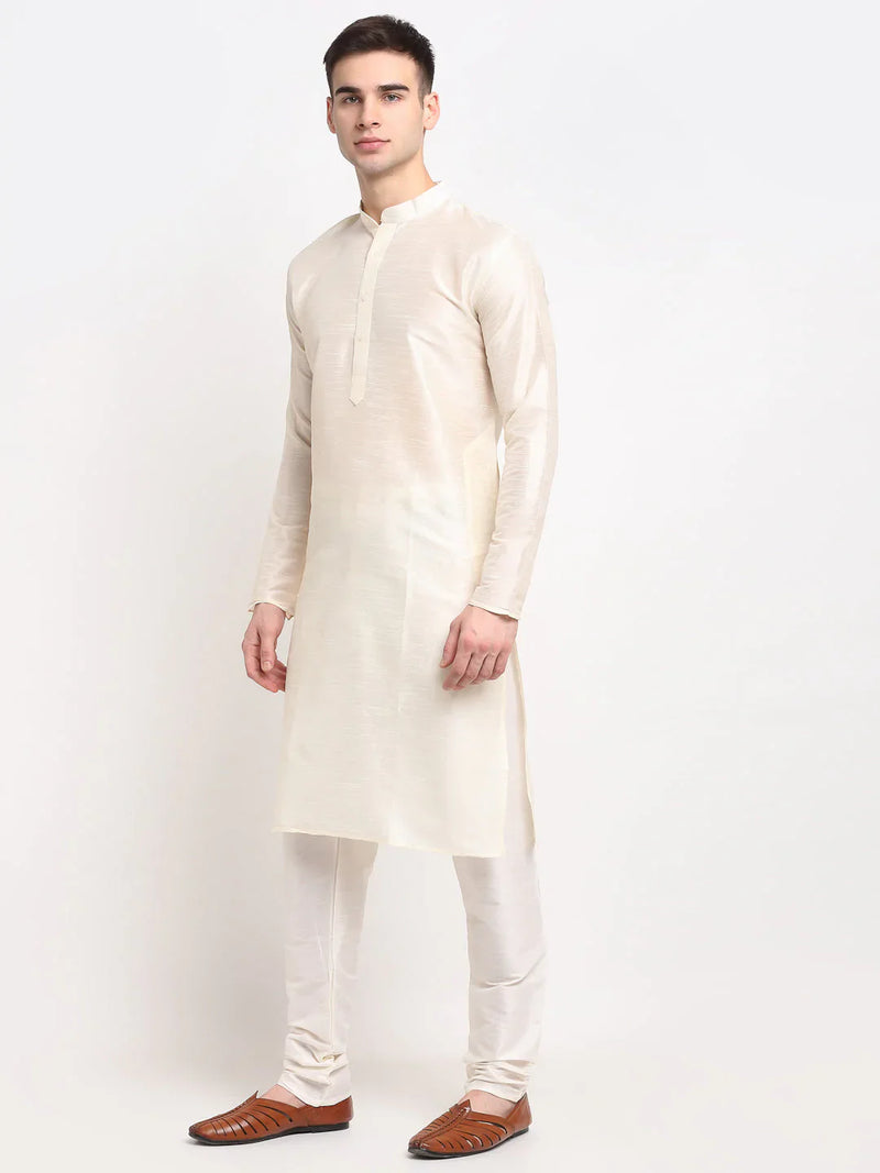 Jompers Men's White Solid Dupion Silk Kurta Payjama Set ( JOKP 636 White )