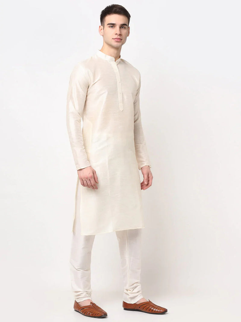 Jompers Men's White Solid Dupion Silk Kurta Payjama Set ( JOKP 636 White )