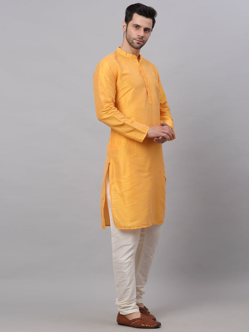 Jompers Men's Solid Dupion Silk Kurta Payjama Set ( JOKP 636Yellow )