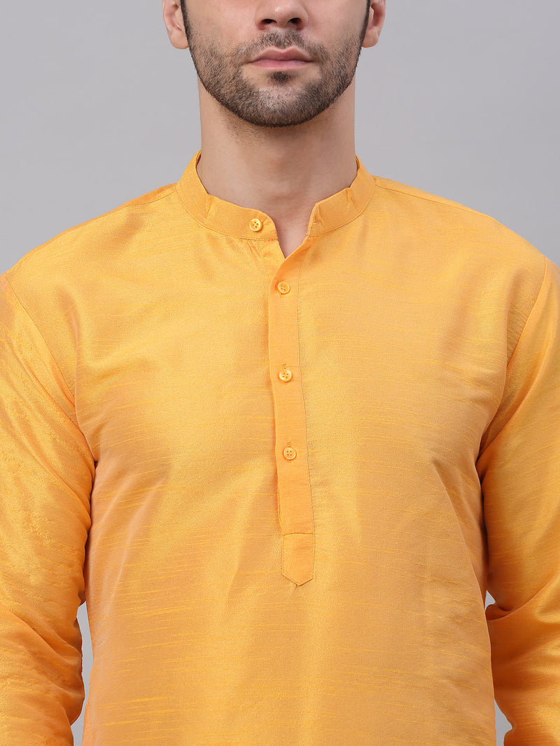 Jompers Men's Solid Dupion Silk Kurta Payjama Set ( JOKP 636Yellow )