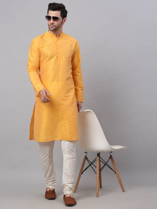 Jompers Men's Solid Dupion Silk Kurta Payjama Set ( JOKP 636Yellow )