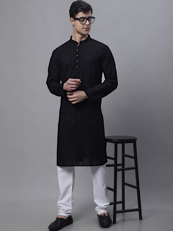 Jompers Men's Black Embroiderd Kurta Pajama