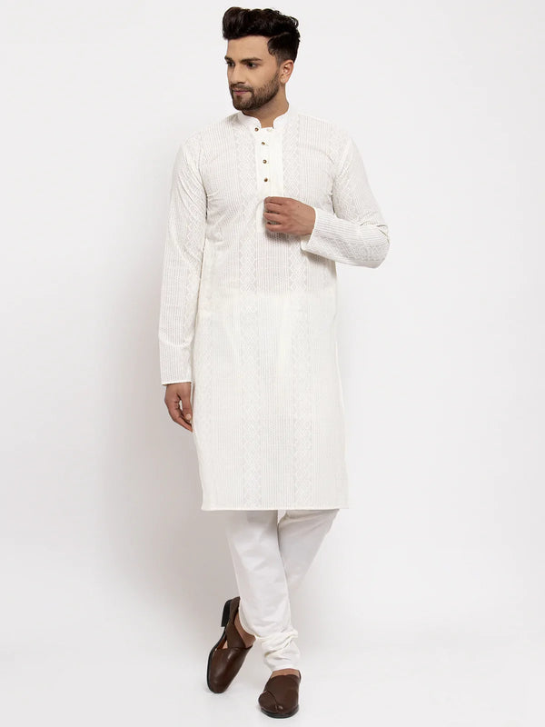 Jompers Men Cream Embroidered Kurta with Pyjamas ( JOKP 640 Cream )