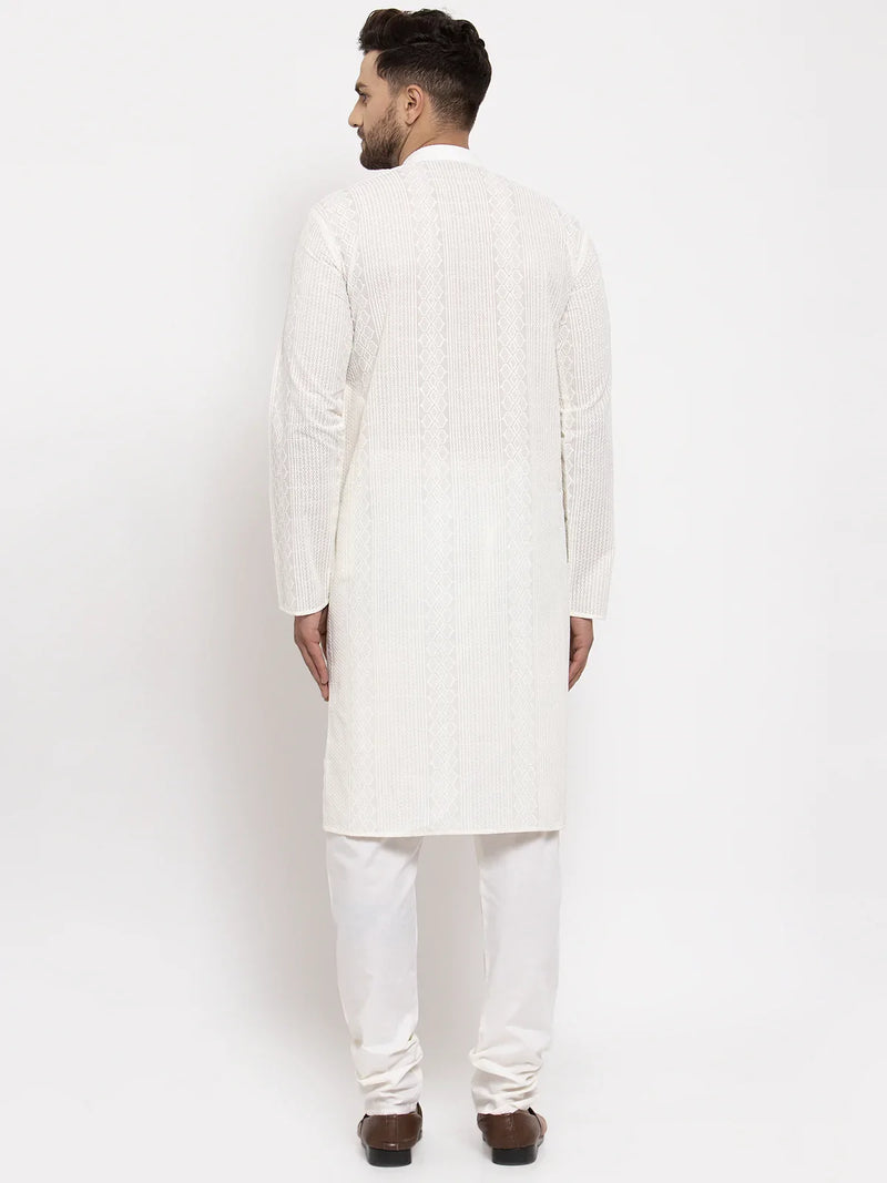 Jompers Men Cream Embroidered Kurta with Pyjamas ( JOKP 640 Cream )