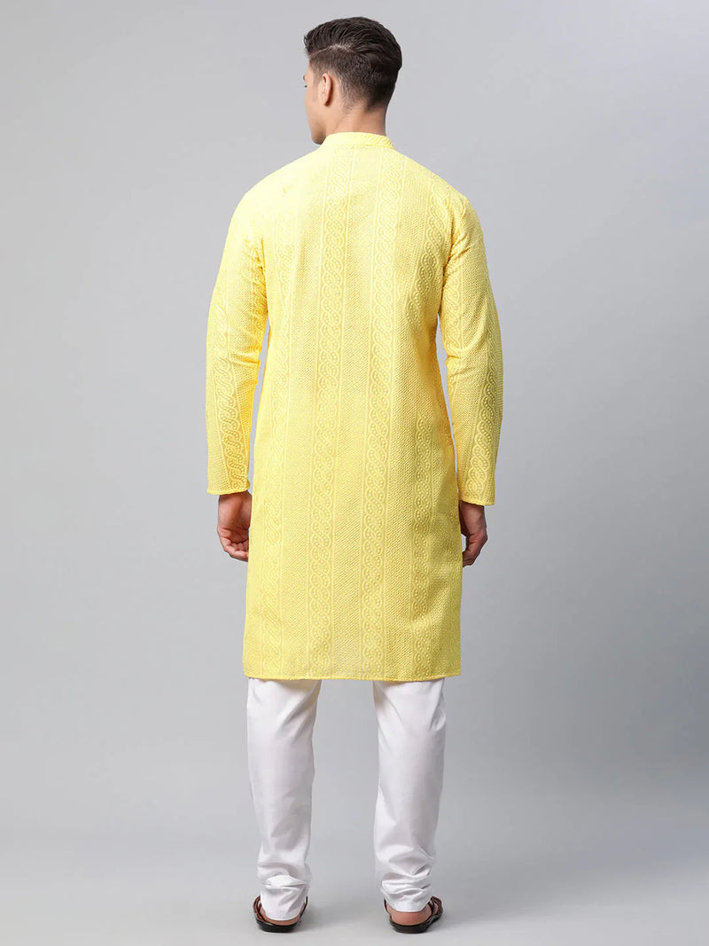 Jompers Men's Embroiderd Kurta Pajama ( JOKP 640 Lemon )