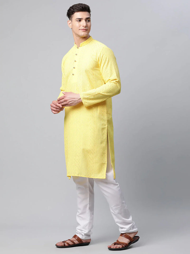 Jompers Men's Embroiderd Kurta Pajama ( JOKP 640 Lemon )