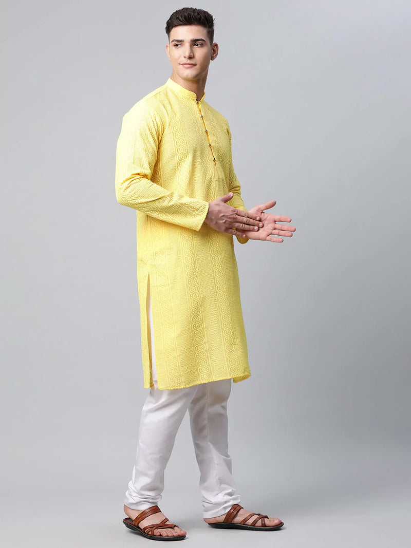 Jompers Men's Embroiderd Kurta Pajama ( JOKP 640 Lemon )