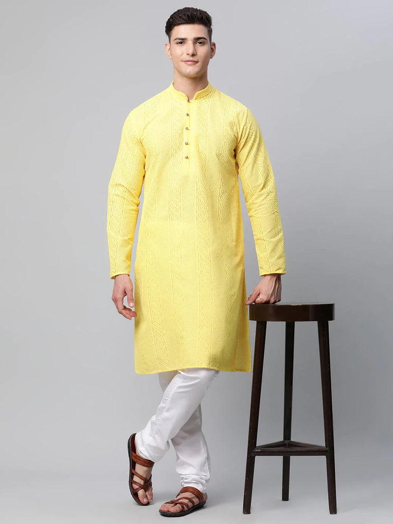 Jompers Men's Embroiderd Kurta Pajama ( JOKP 640 Lemon )