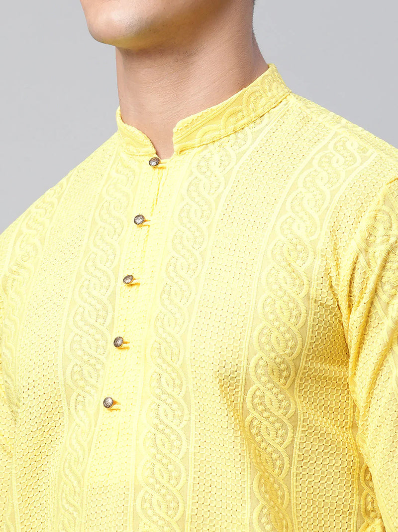 Jompers Men's Embroiderd Kurta Pajama ( JOKP 640 Lemon )