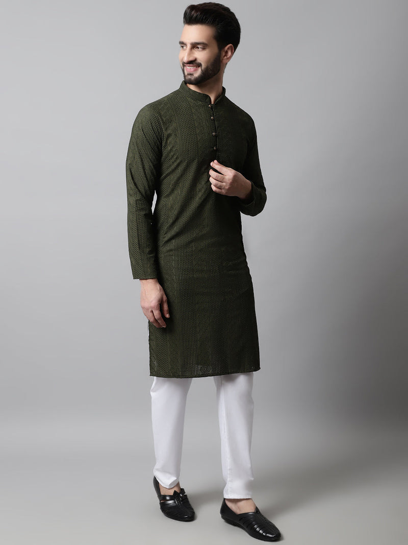 Jompers Men's Embroiderd Kurta Pajama ( JOKP 640Olive )