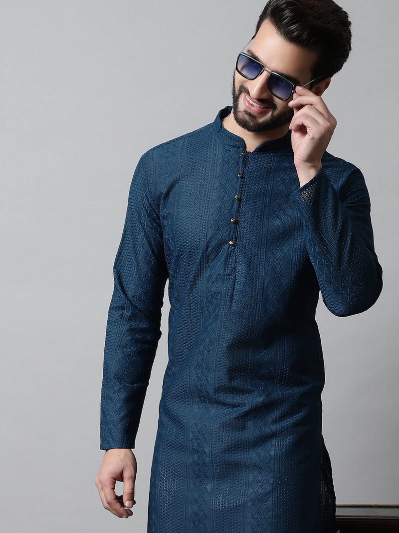 Jompers Men's Embroiderd Kurta Pajama ( JOKP 640Teal )